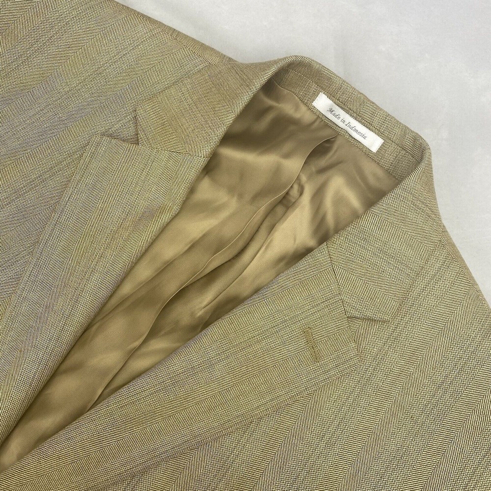 Lauren Ralph Lauren Mens Beige Tan Herringbone Silk Wool Blend Blazer Jacket 46R